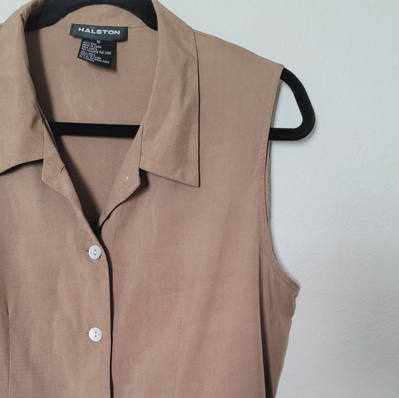 Vintage HASLTON Khaki Sleeveless Button-Down Dress Sz 12 - Picture 6 of 13